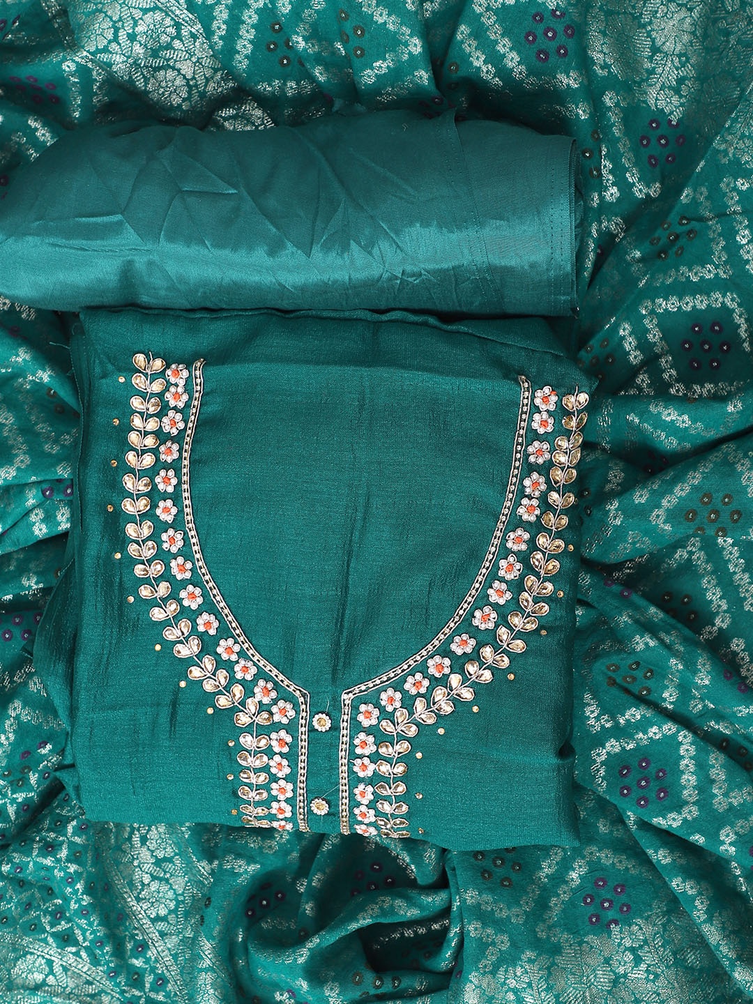 

SALWAR STUDIO Embroidered Unstitched Dress Material, Green