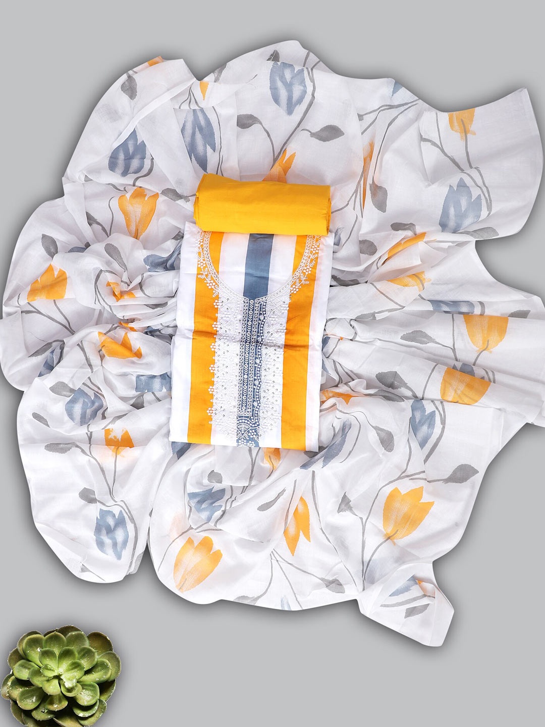 

SALWAR STUDIO Embroidered Pure Cotton Unstitched Dress Material, Mustard