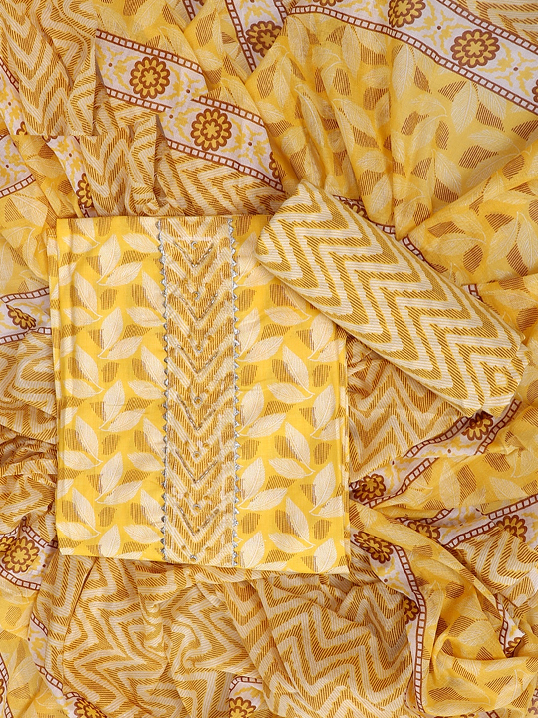 

SALWAR STUDIO Printed Pure Cotton Unstitched Dress Material, Yellow