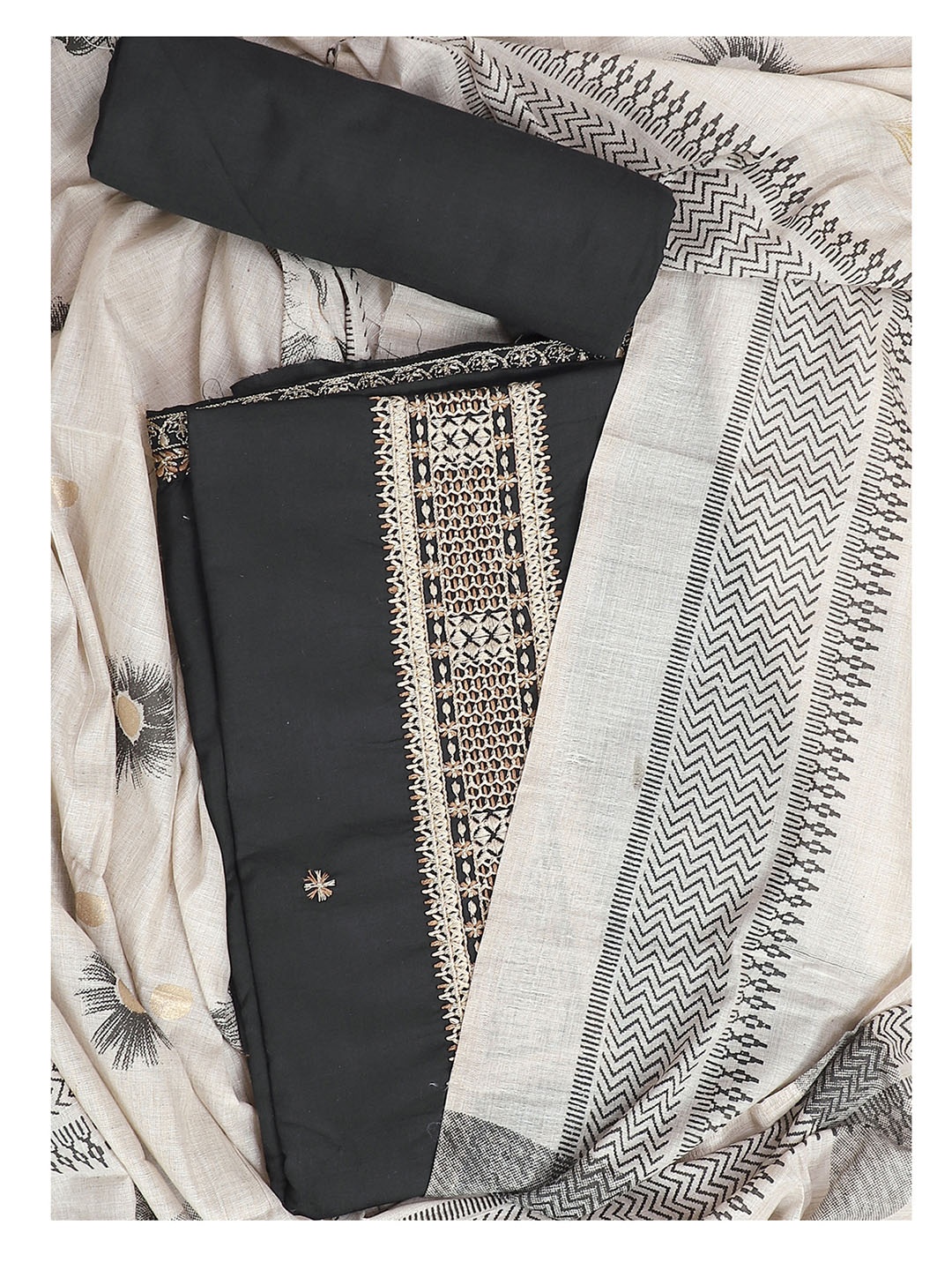 

SALWAR STUDIO Embroidered Pure Cotton Unstitched Dress Material, Black
