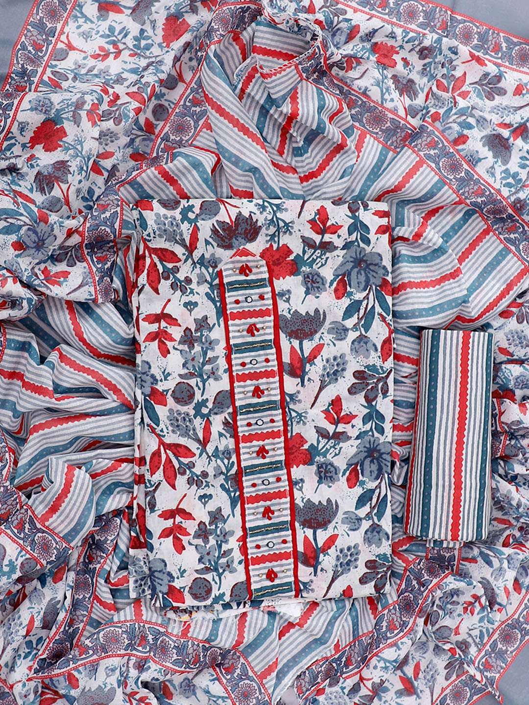 

SALWAR STUDIO Floral Printed Pure Cotton Unstitched Dress Material, White