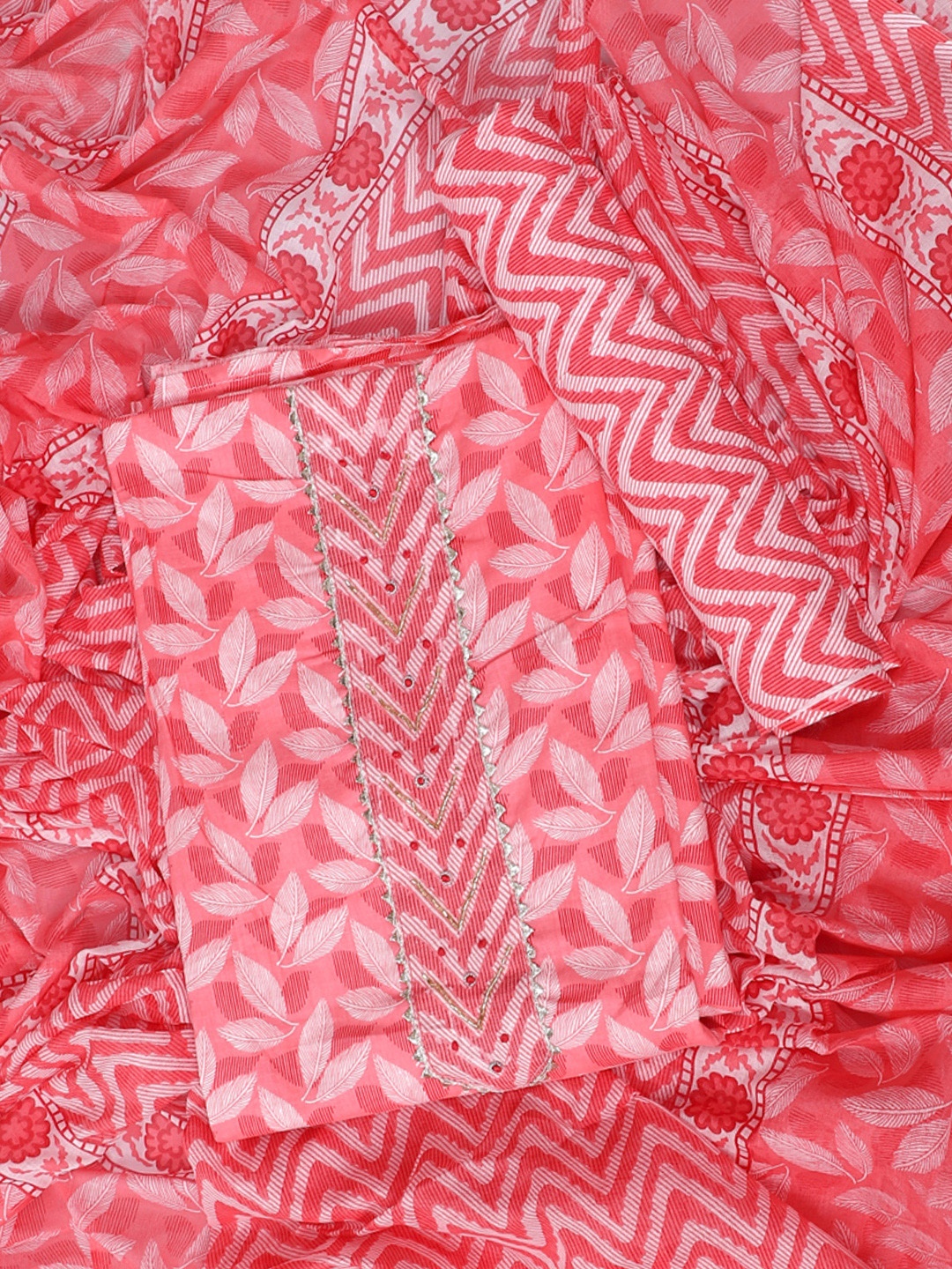 

SALWAR STUDIO Floral Printed Gotta Patti Pure Cotton Unstitched Dress Material, Pink