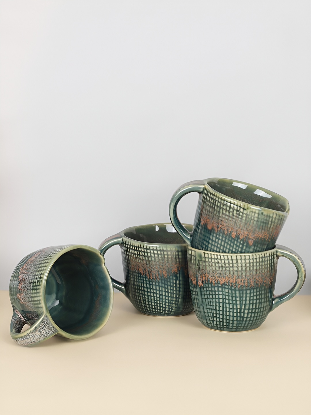

DESIGN GAATHA Green & Cream Printed Ceramic Glossy Mugs 290ml