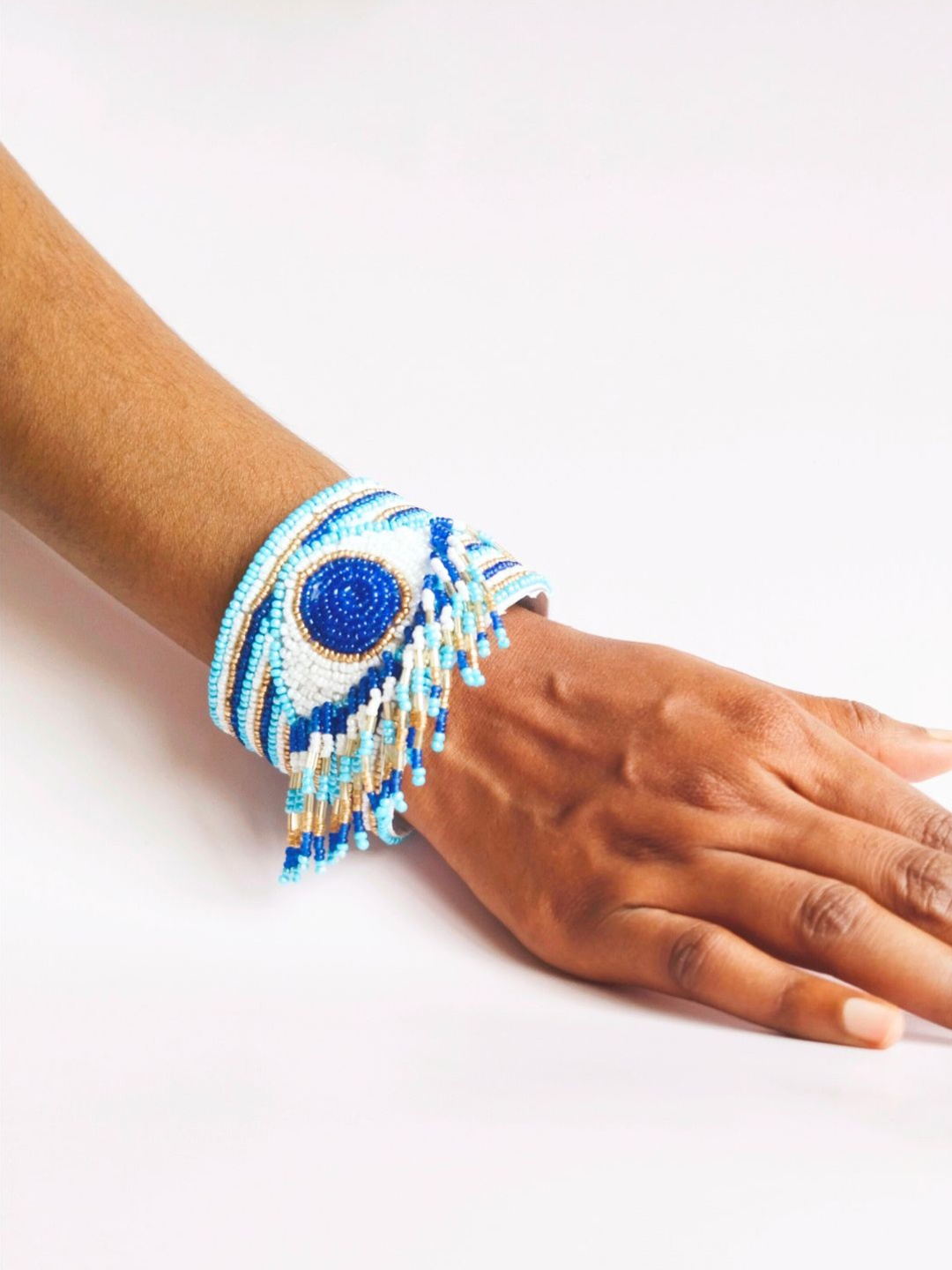 

Sangria Beaded Evil Eye Cuff Bracelet, Blue