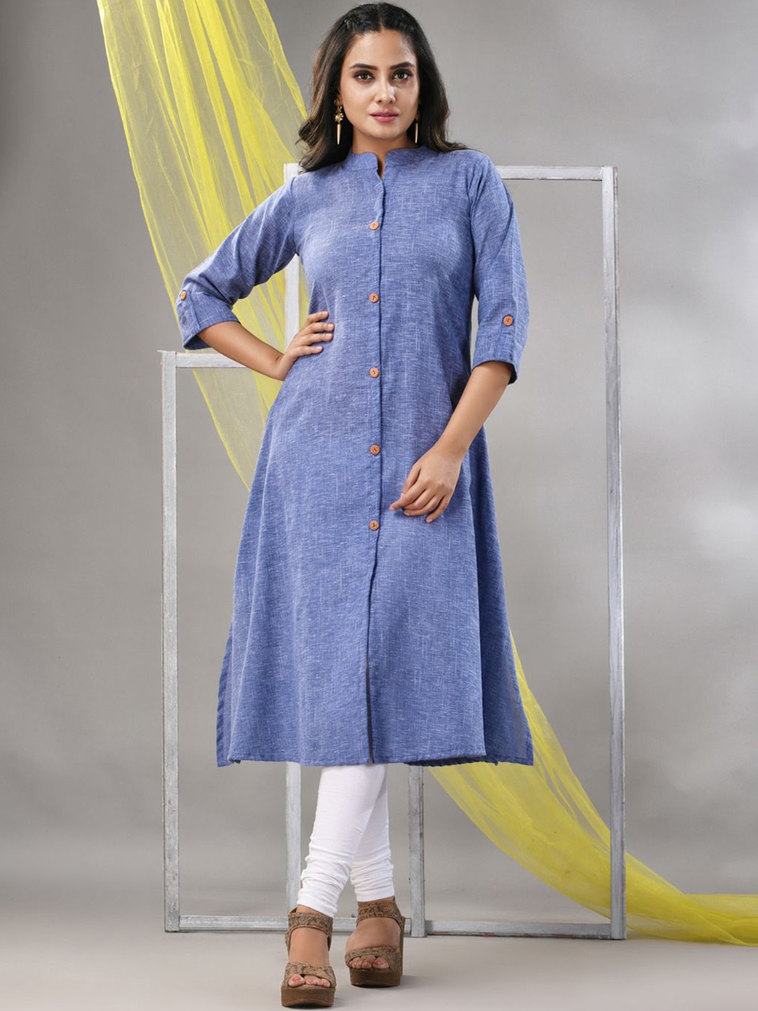 

Charukriti Mandarin Collar Cotton Straight Kurta, Lavender