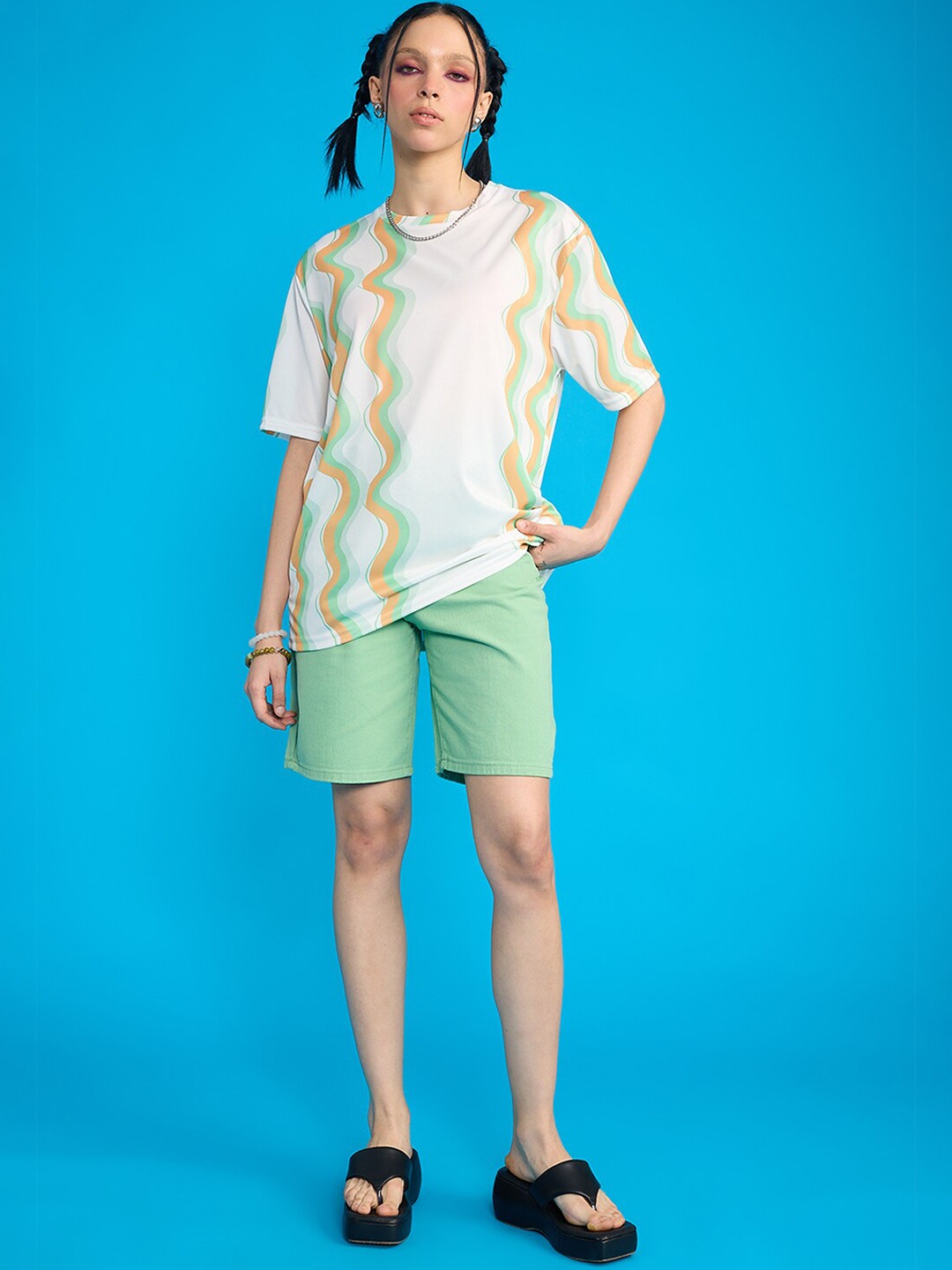 

FREAKINS Abstract Printed Round Neck Drop-Shoulder Sleeves Casual T-shirt, White