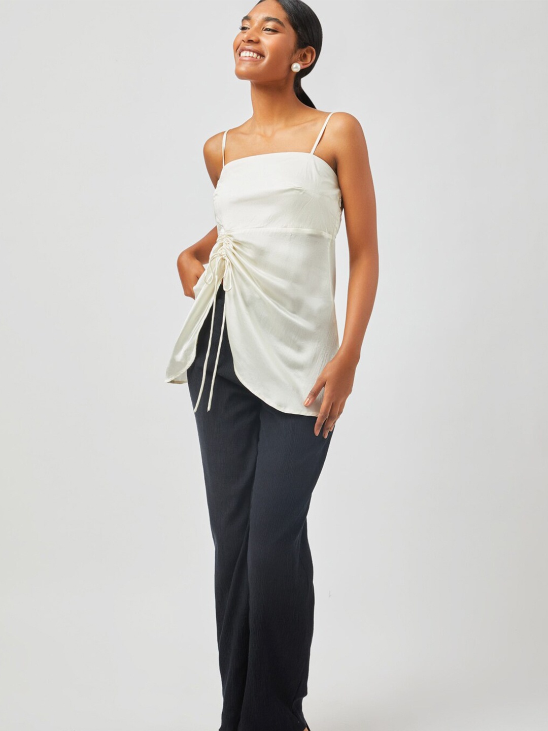 

Contemponari Modal Satin Top With Trousers Co-Ords, White