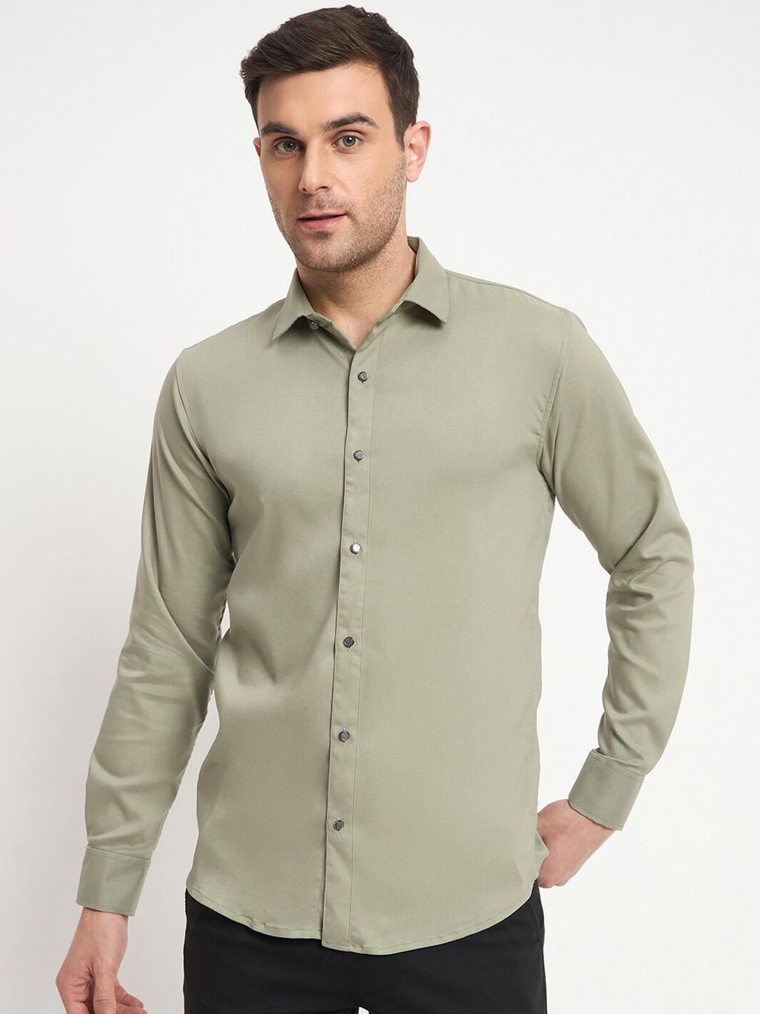 

FILO HEVIS Men Classic Spread Collar Soft Casual Stretchable Shirt, Green