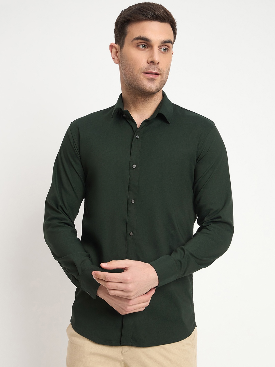 

FILO HEVIS Men Classic Spread Collar Soft Casual Stretchable Shirt, Green