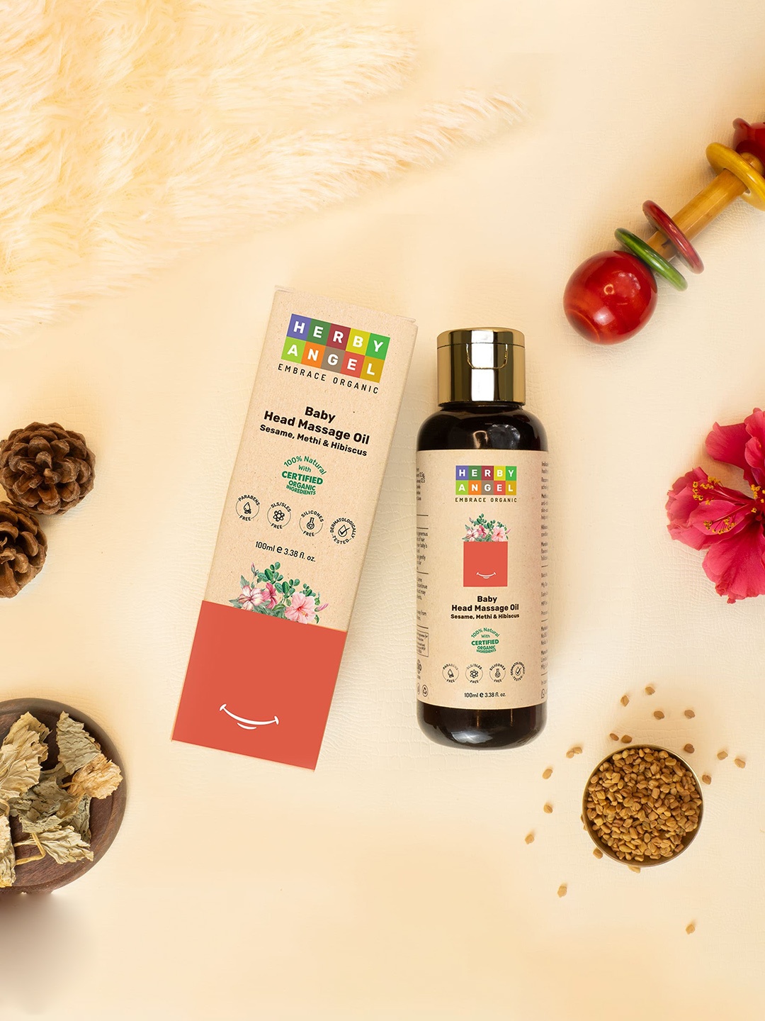 

Herby Angel Organic Head Massage Oil Enriched With Sesame Methi & Hibiscus-100ml, Red