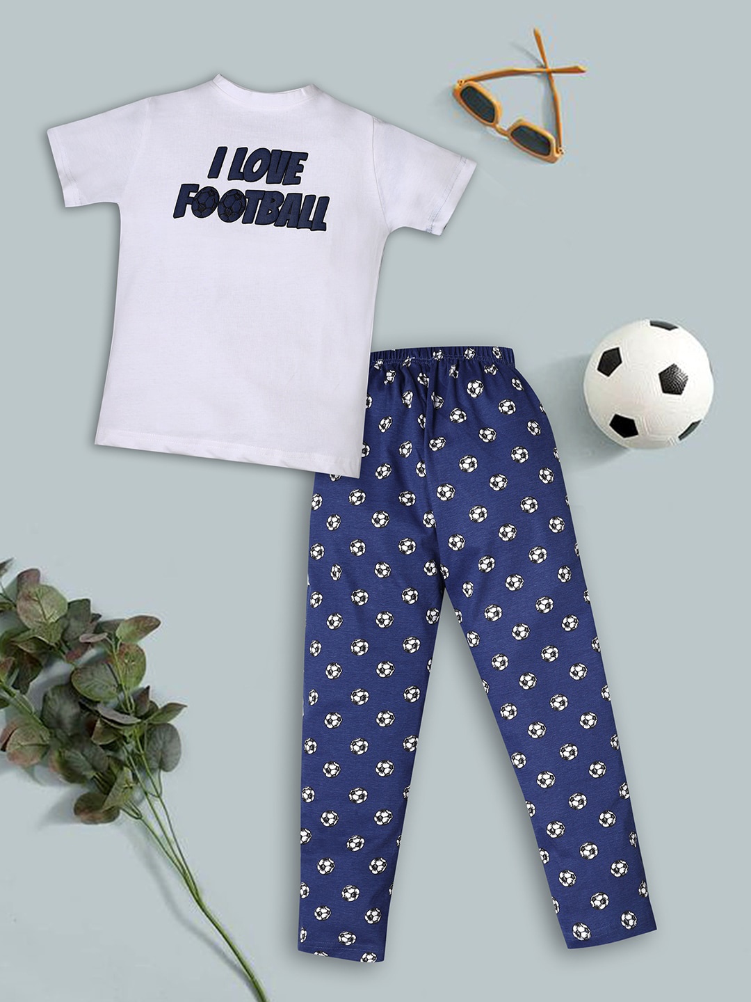 

RAINE AND JAINE Boys Printed Pure Cotton Night suit, White