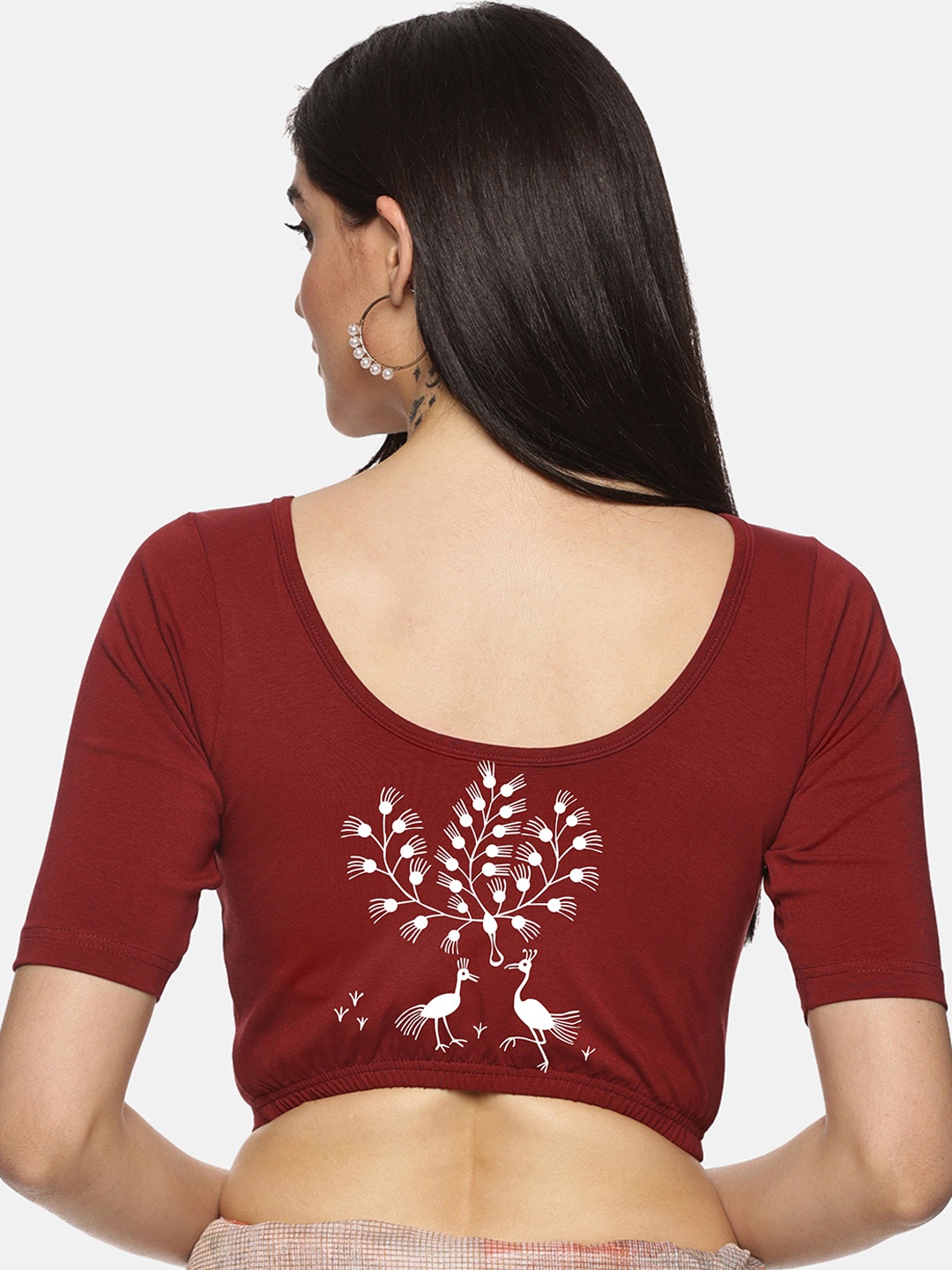 

NOT YET by us Printed Stretchable Saree Blouse, Maroon