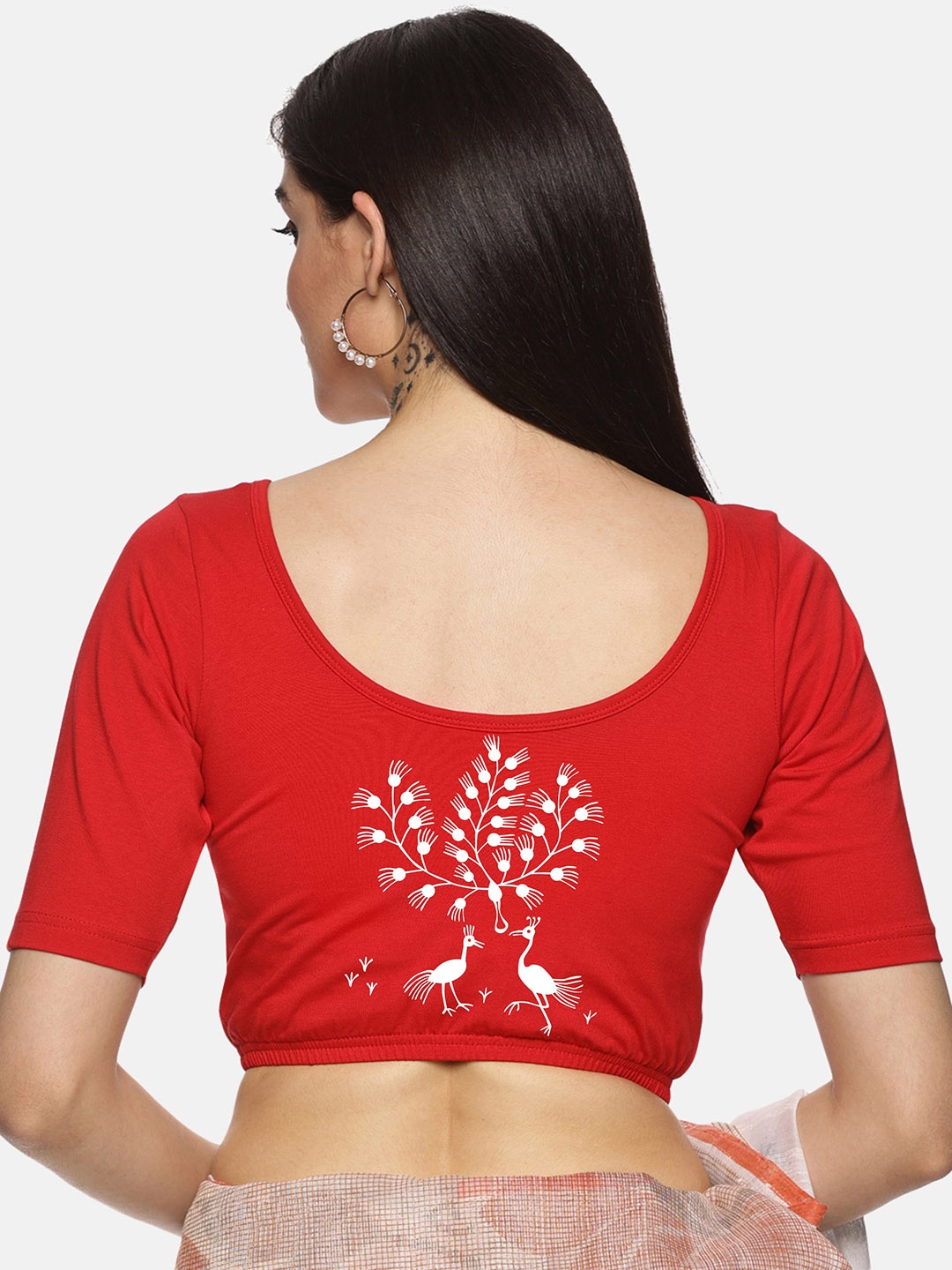 

NOT YET by us Back Printed Stretch Blouse, Red