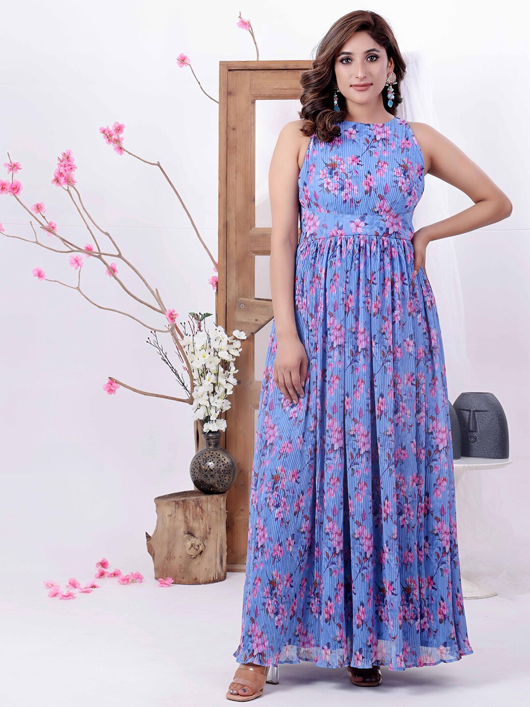 

Ethnovog Floral Printed Maxi Dress, Blue