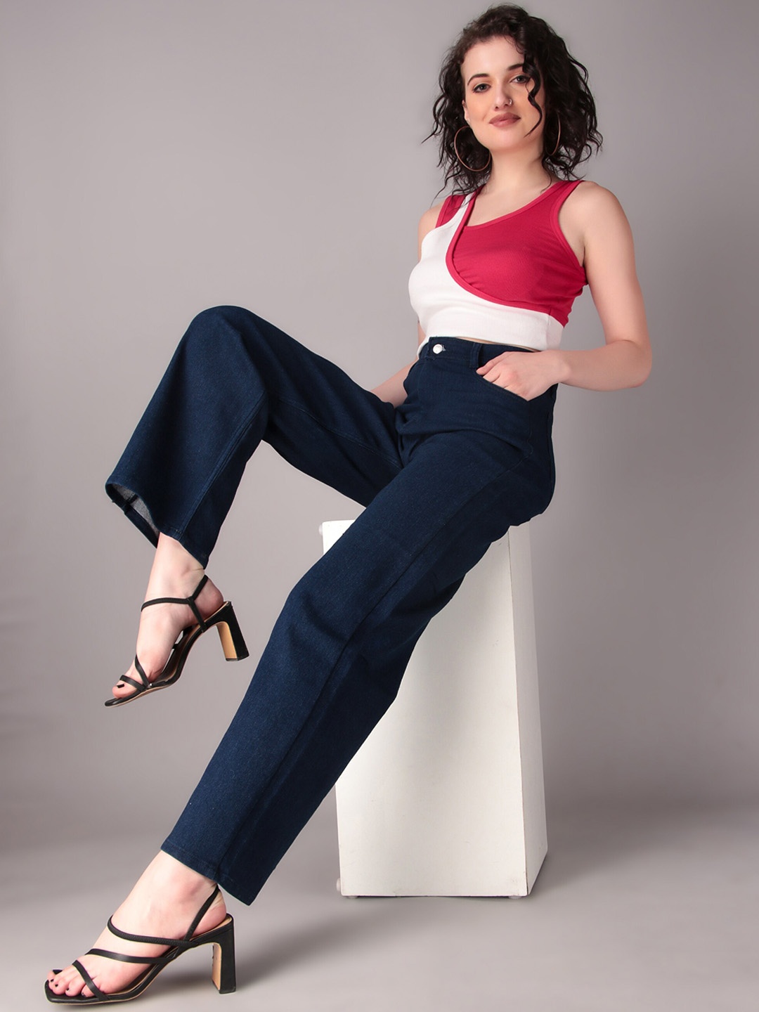 

BAESD Women Flared High Mid Jeans, Blue