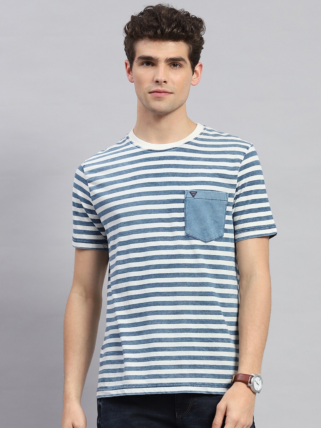 

Monte Carlo Striped Round Neck T-shirt, Blue