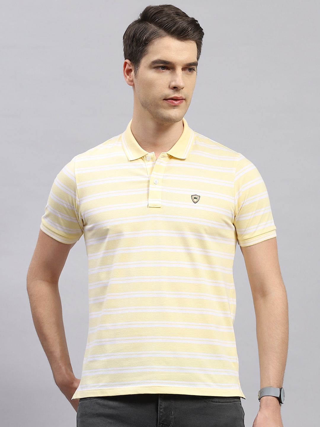 

Monte Carlo Striped Short Sleeves Cotton Polo Collar T-shirt, Yellow