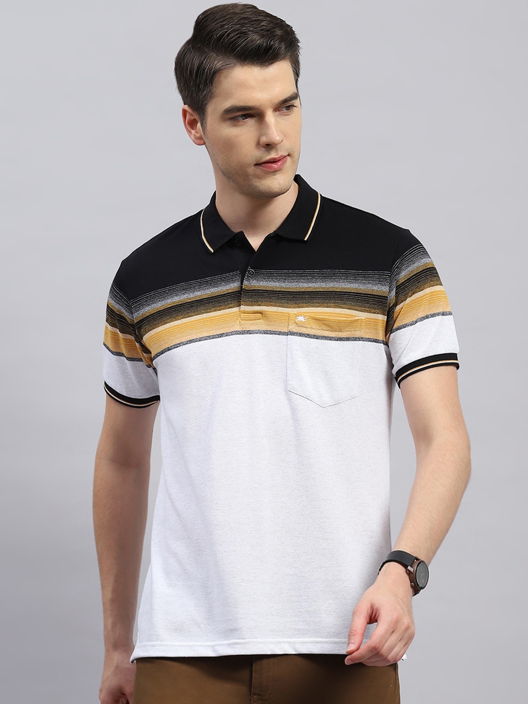 

Monte Carlo Colourblocked Polo Collar T-shirt, Black