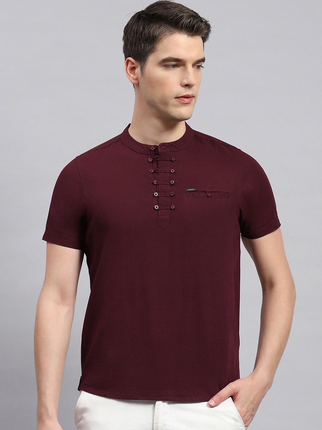 

Monte Carlo Band Collar Short Sleeves Regular Fit T-shirt, Maroon