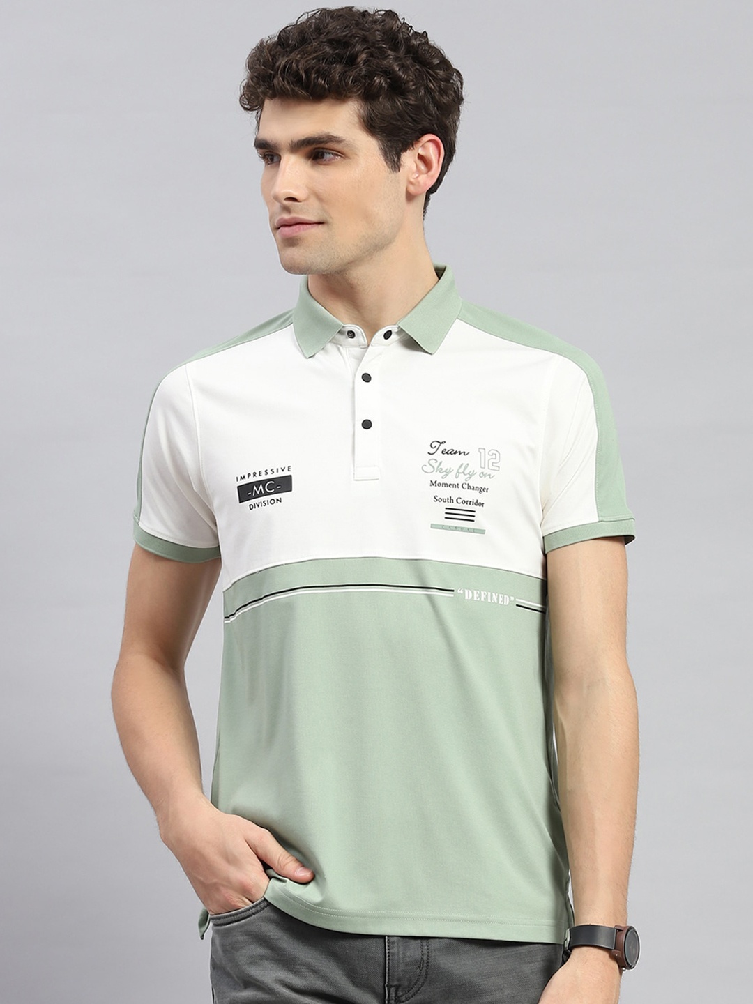 

Monte Carlo Short Sleeves Cotton Polo Collar Applique T-shirt, Olive