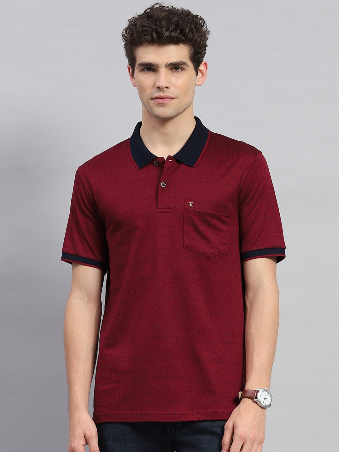 

Monte Carlo Striped Polo Collar Cotton Regular Fit T-shirt, Maroon