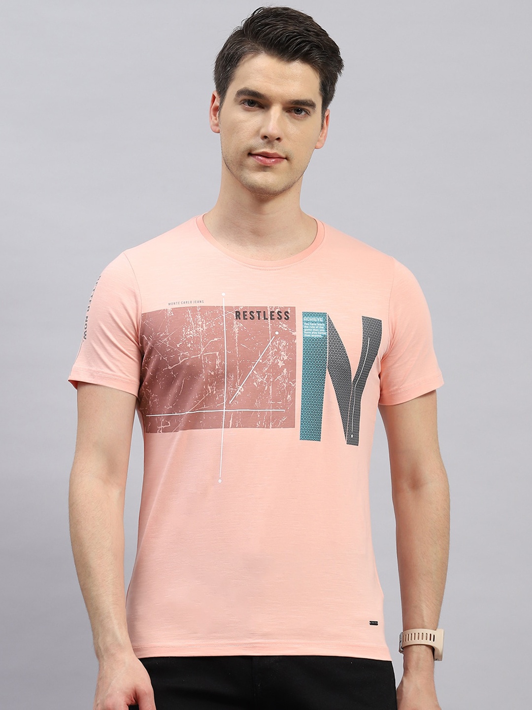 

Monte Carlo Typography Printed Short Sleeves Round Neck Cotton T-shirt, Pink