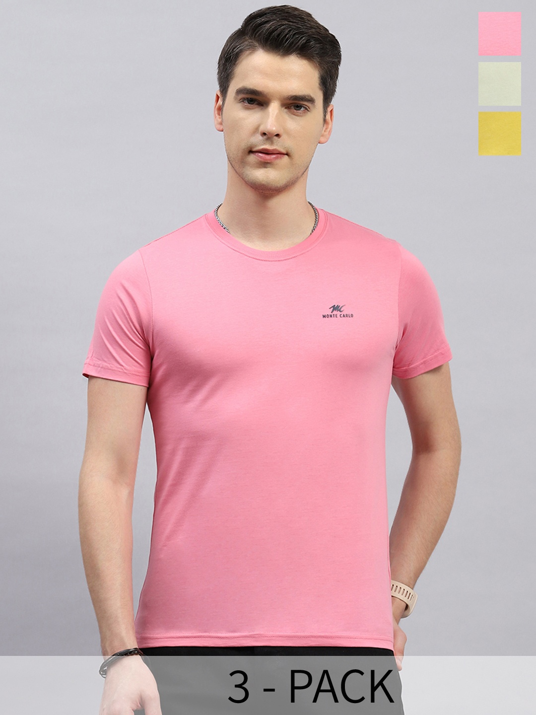 

Monte Carlo Pack of 3 Round Neck Cotton T-shirt, Yellow