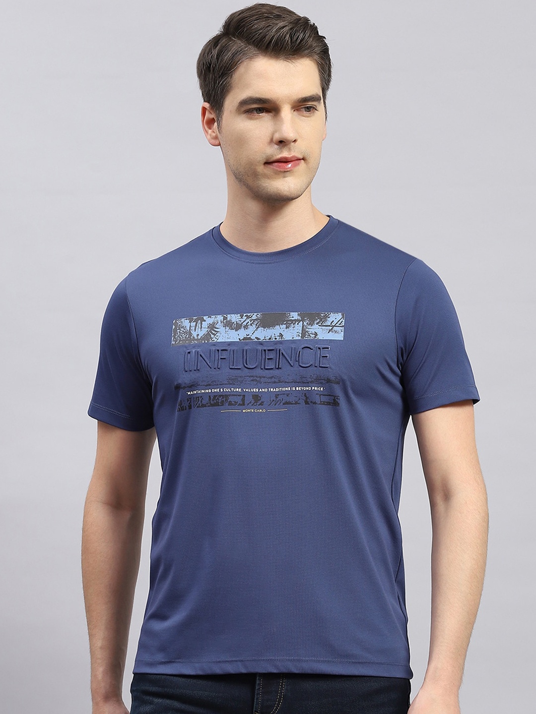 

Monte Carlo Round Neck Typography Printed Cotton T-shirt, Blue