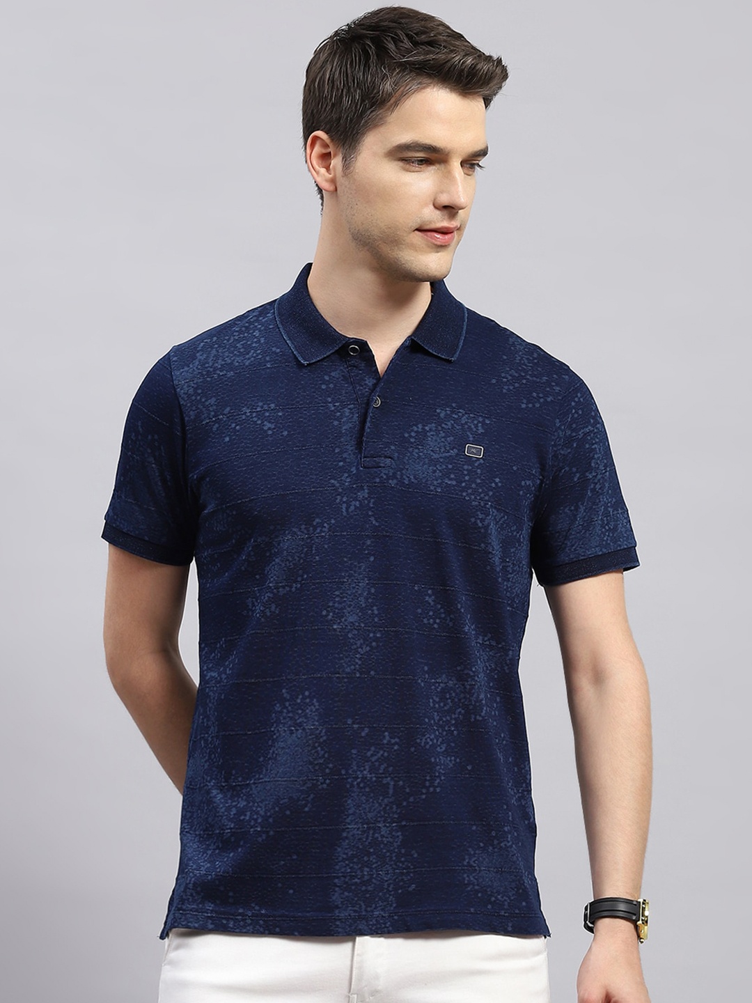 

Monte Carlo Abstract Printed Polo Collar Short Sleeves T-shirt, Navy blue