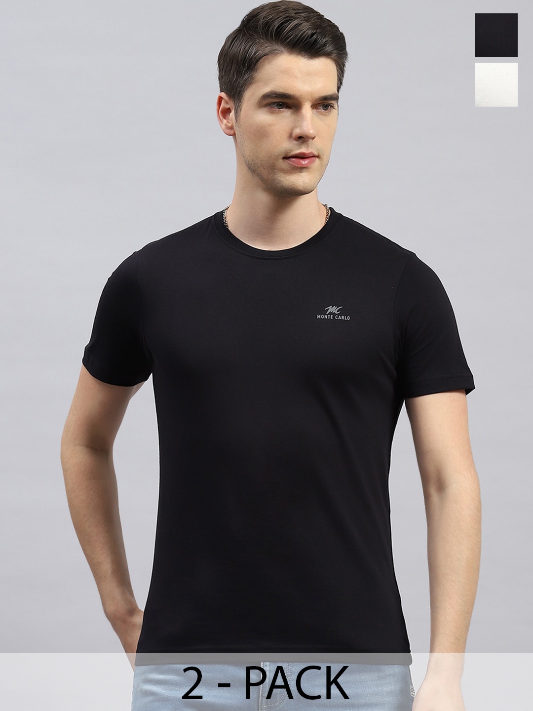 

Monte Carlo Pack of 2 Round Neck Regular Fit T-shirt, Off white
