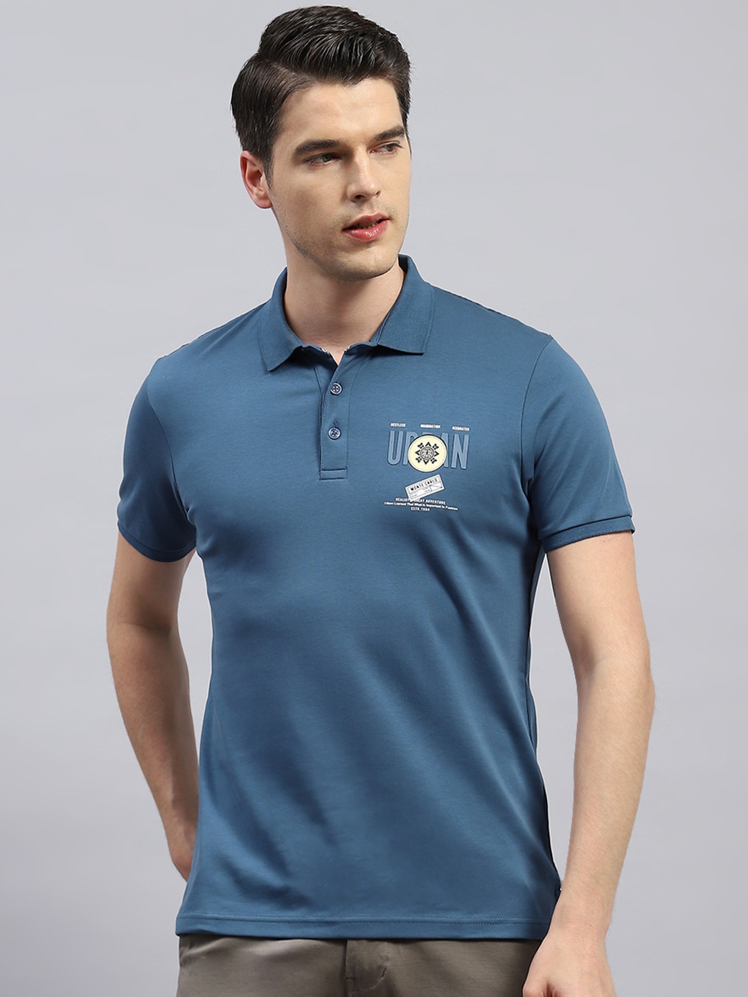 

Monte Carlo Short Sleeves Cotton Polo Collar Applique T-shirt, Teal