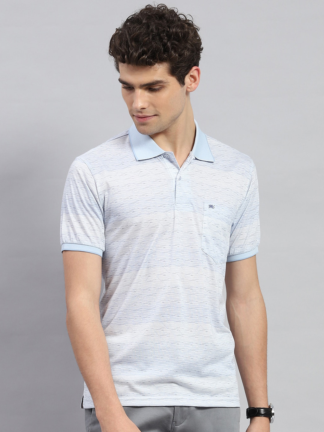 

Monte Carlo Polo Collar Short Sleeves Striped Cotton Regular Fit T-shirt, Blue