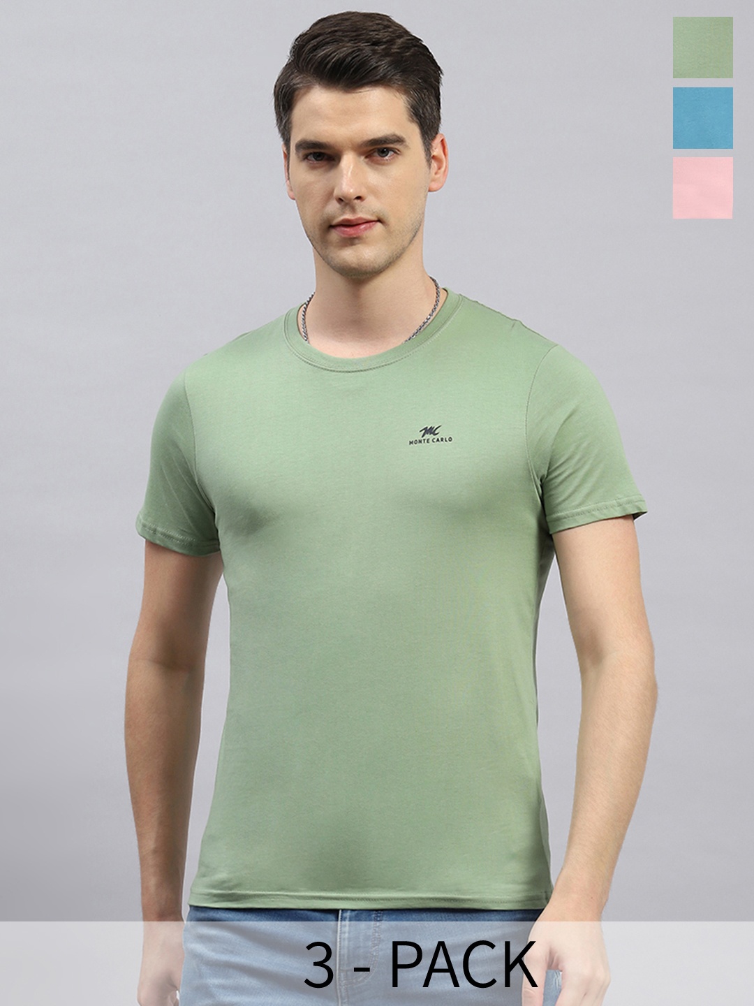 

Monte Carlo Pack of 3 Round Neck Cotton T-shirt, Pink