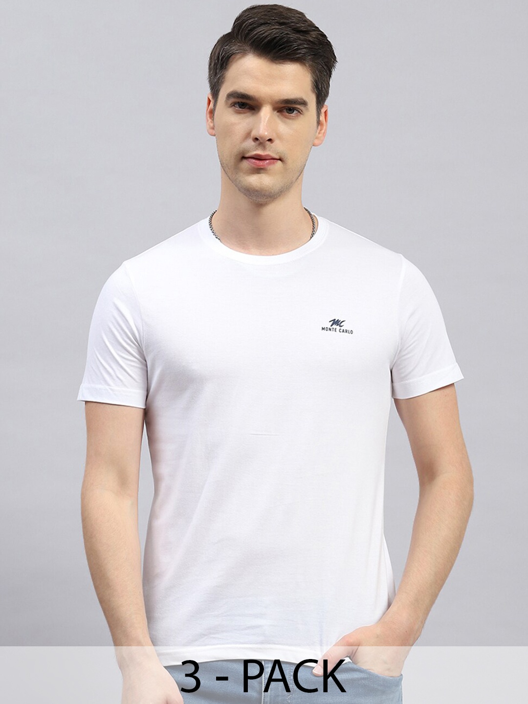 

Monte Carlo Pack of 3 Round Neck Regular Fit T-shirts, White