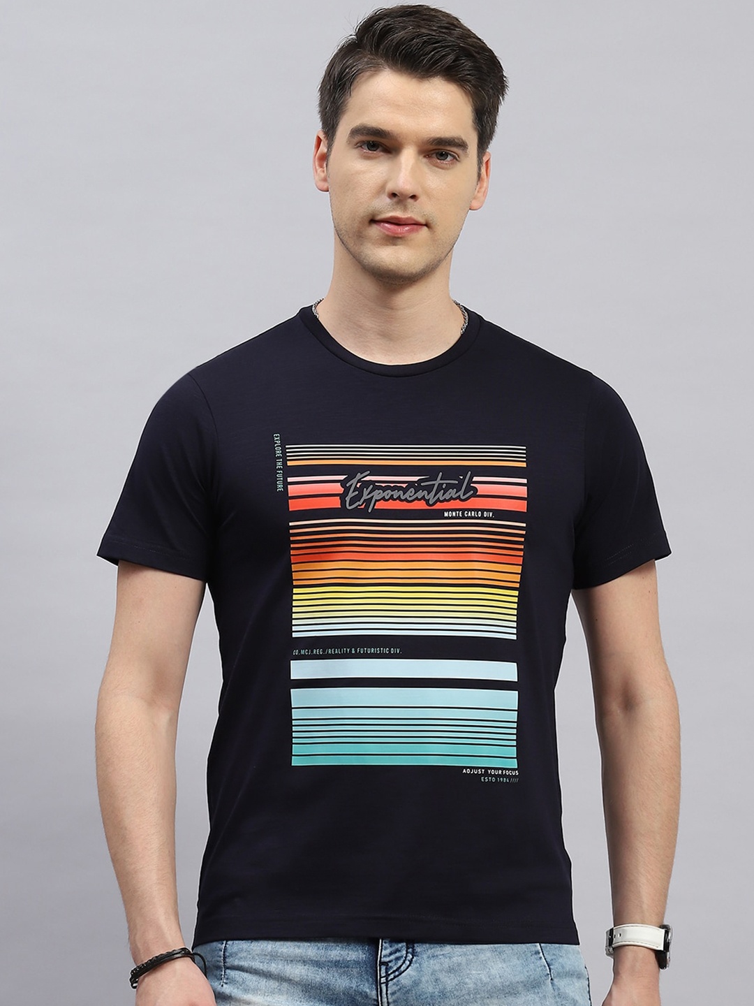 

Monte Carlo Graphic Printed Cotton T-shirt, Navy blue
