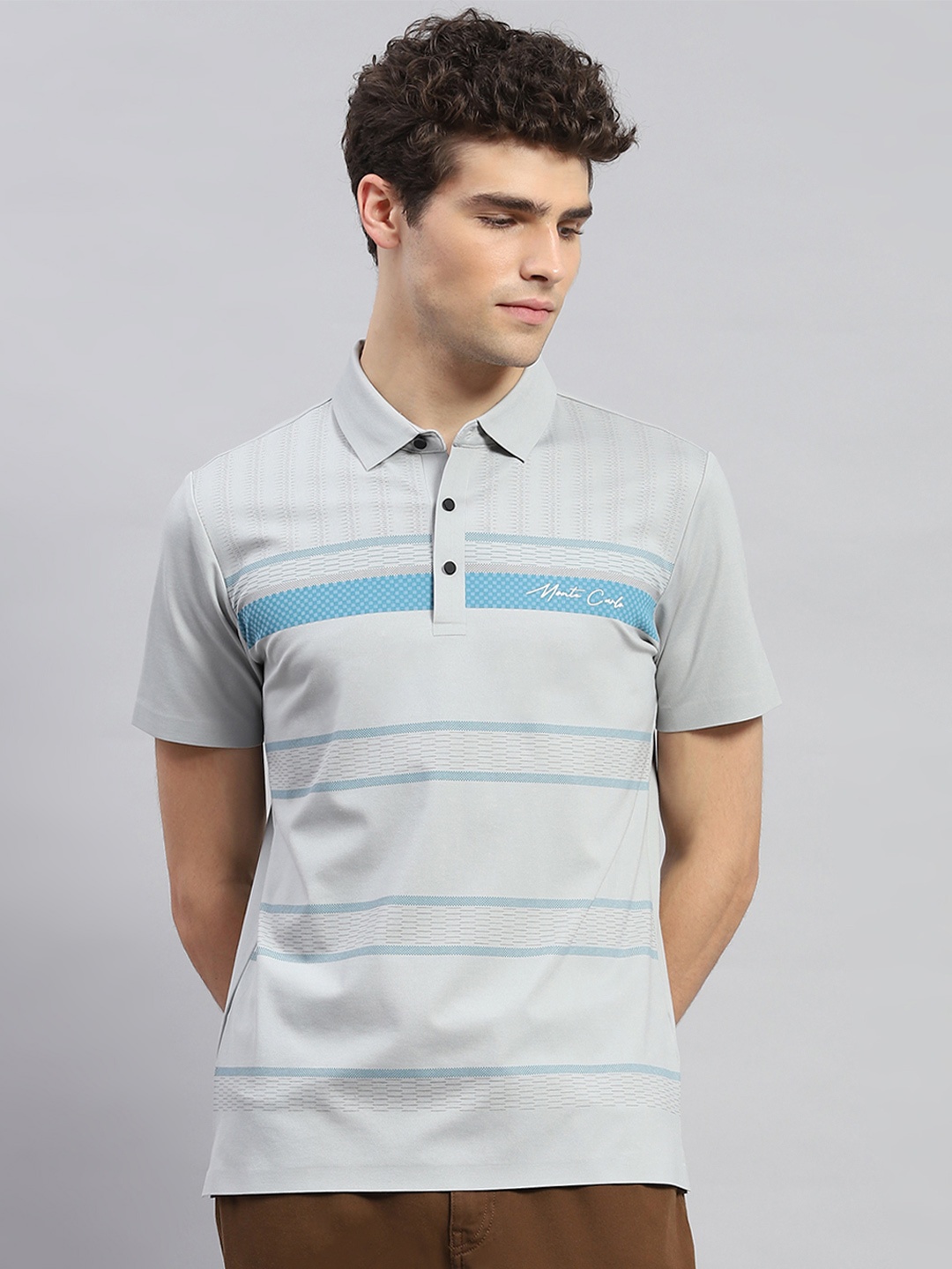 

Monte Carlo Short Sleeves Cotton Polo Collar Applique T-shirt, Blue