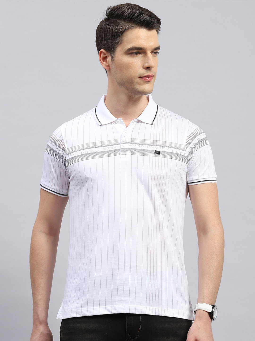 

Monte Carlo Striped Short Sleeves Cotton Polo Collar T-shirt, White