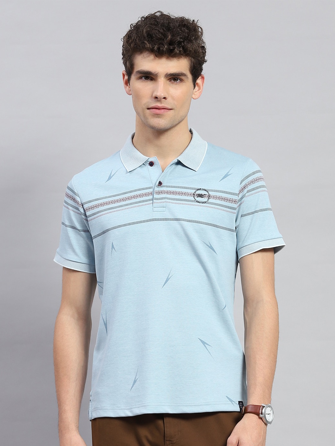

Monte Carlo Striped Polo Collar Cotton Casual T-shirt, Blue