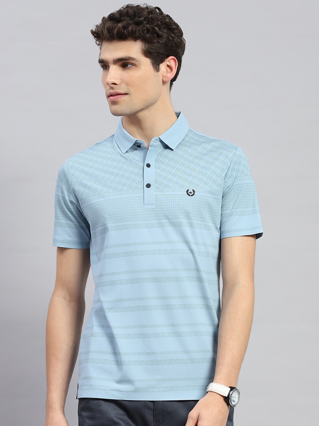 

Monte Carlo Striped Polo Collar T-shirt, Blue
