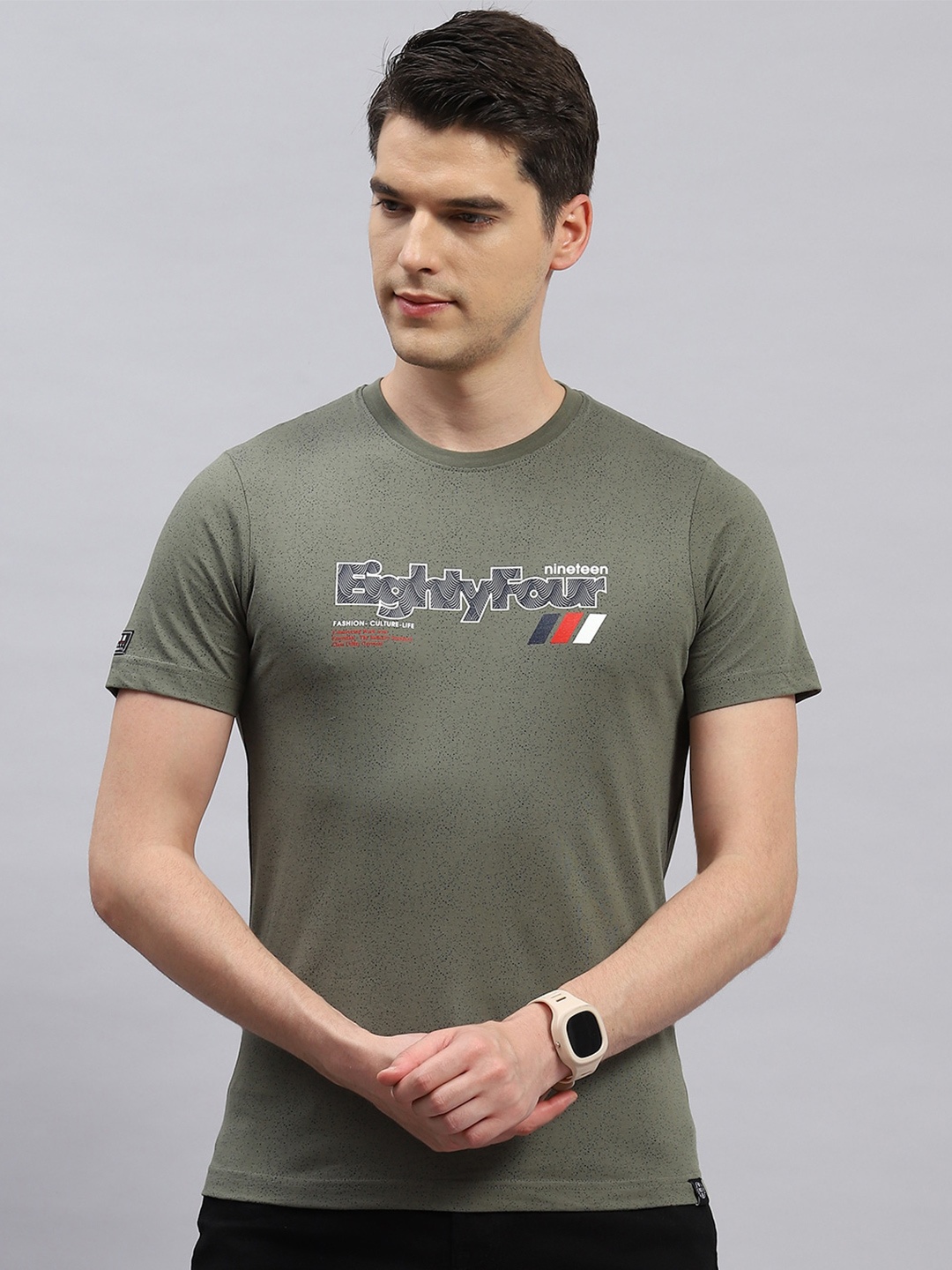 

Monte Carlo Typography Printed Short Sleeves Round Neck Cotton Applique T-shirt, Olive