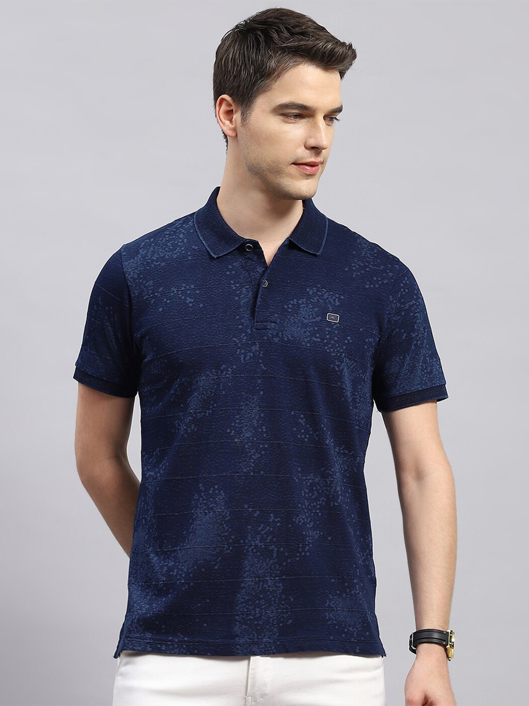 

Monte Carlo Abstract Printed Polo Collar Short Sleeves T-shirt, Navy blue