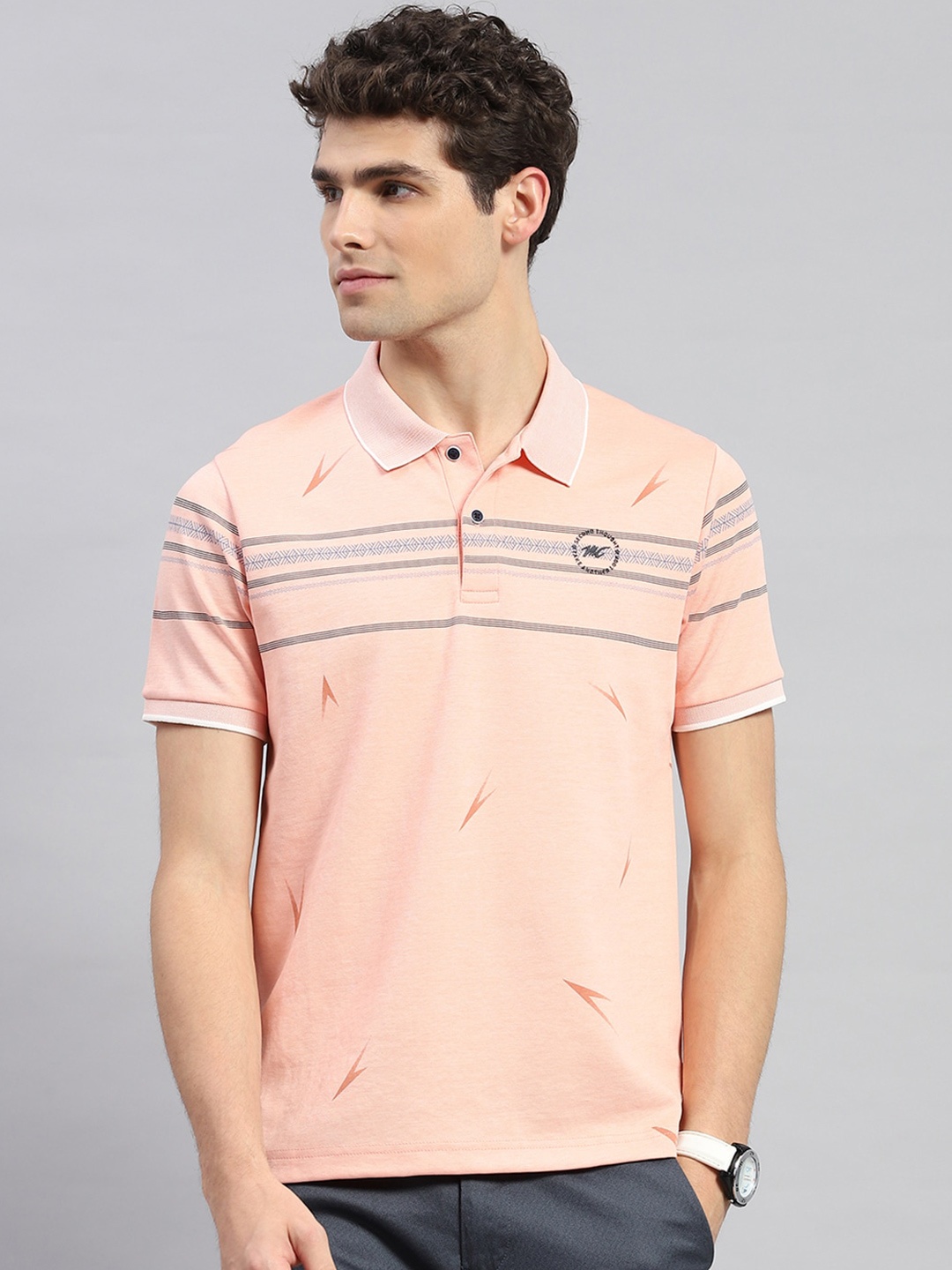 

Monte Carlo Striped Polo Collar T-shirt, Orange
