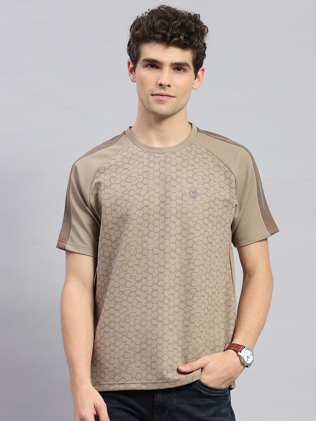 

Monte Carlo Short Sleeves Round Neck Cotton T-shirt, Khaki