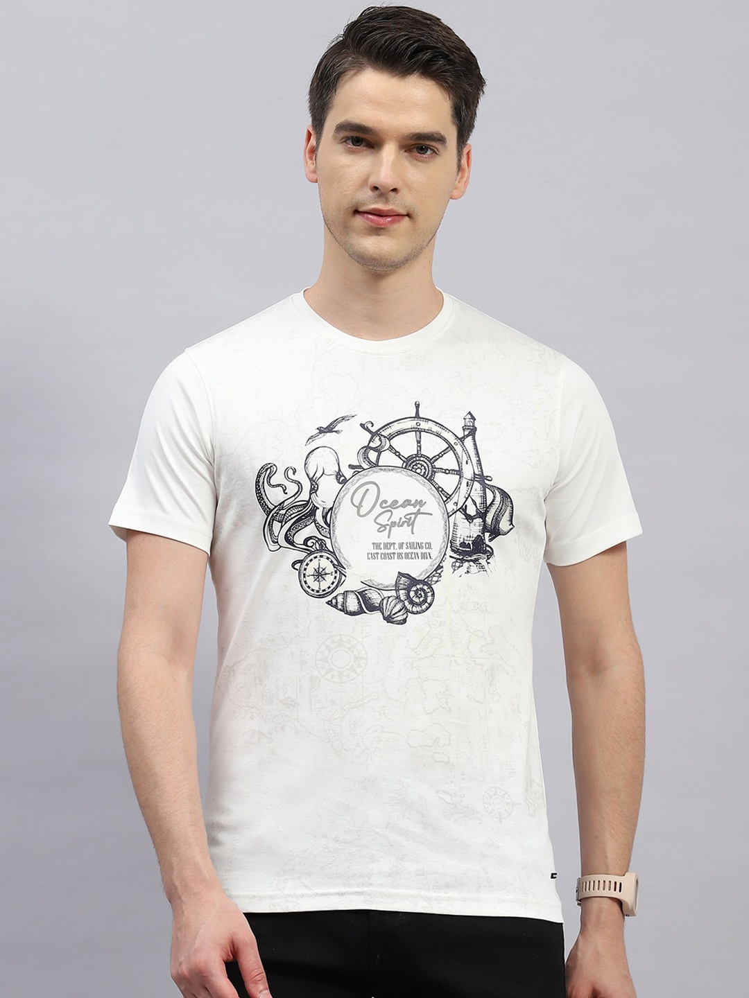 

Monte Carlo Round Neck Typography Printed Cotton T-shirt, White