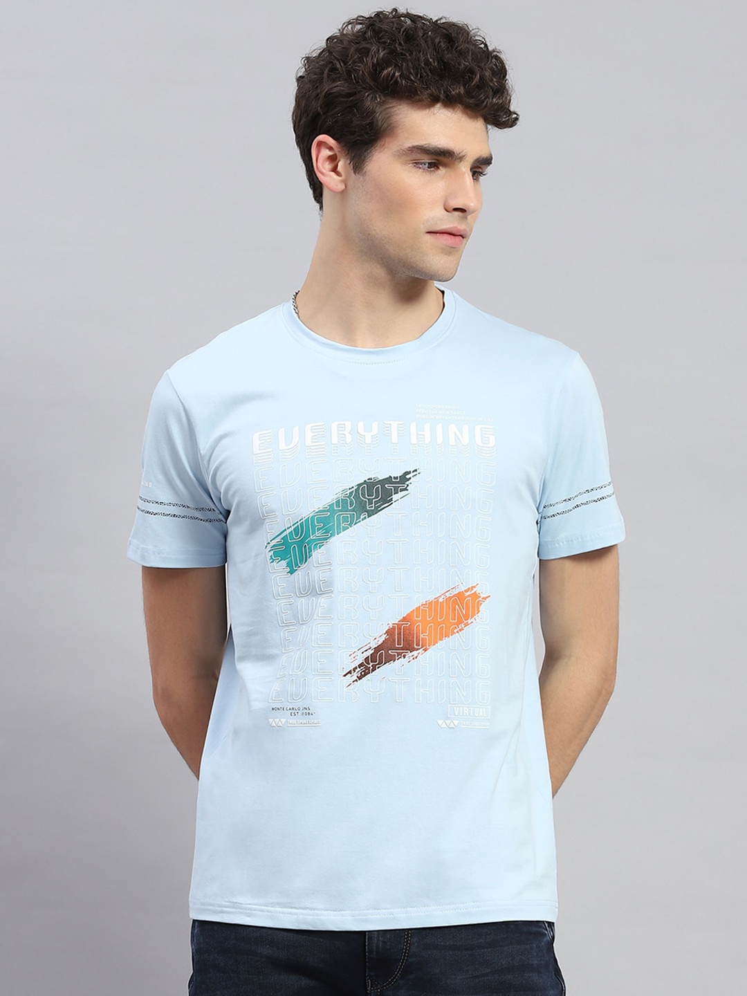 

Monte Carlo Typography Printed Round Neck Short Sleeves T-shirt, Blue