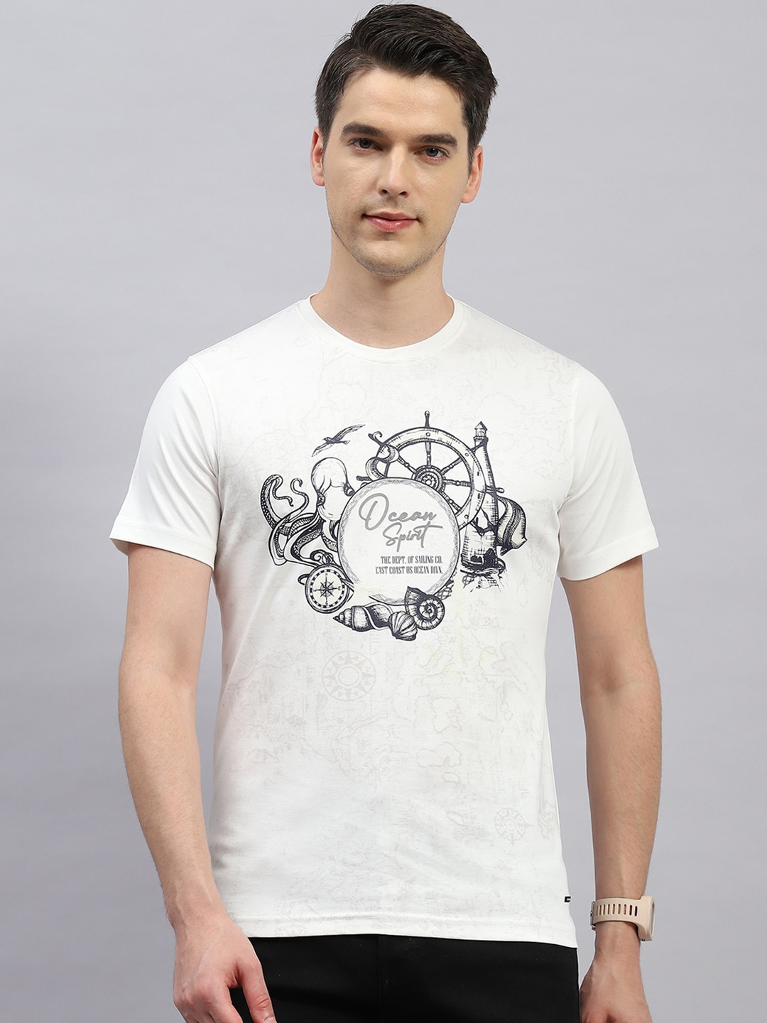 

Monte Carlo Typography Printed Short Sleeves Round Neck Cotton T-shirt, White