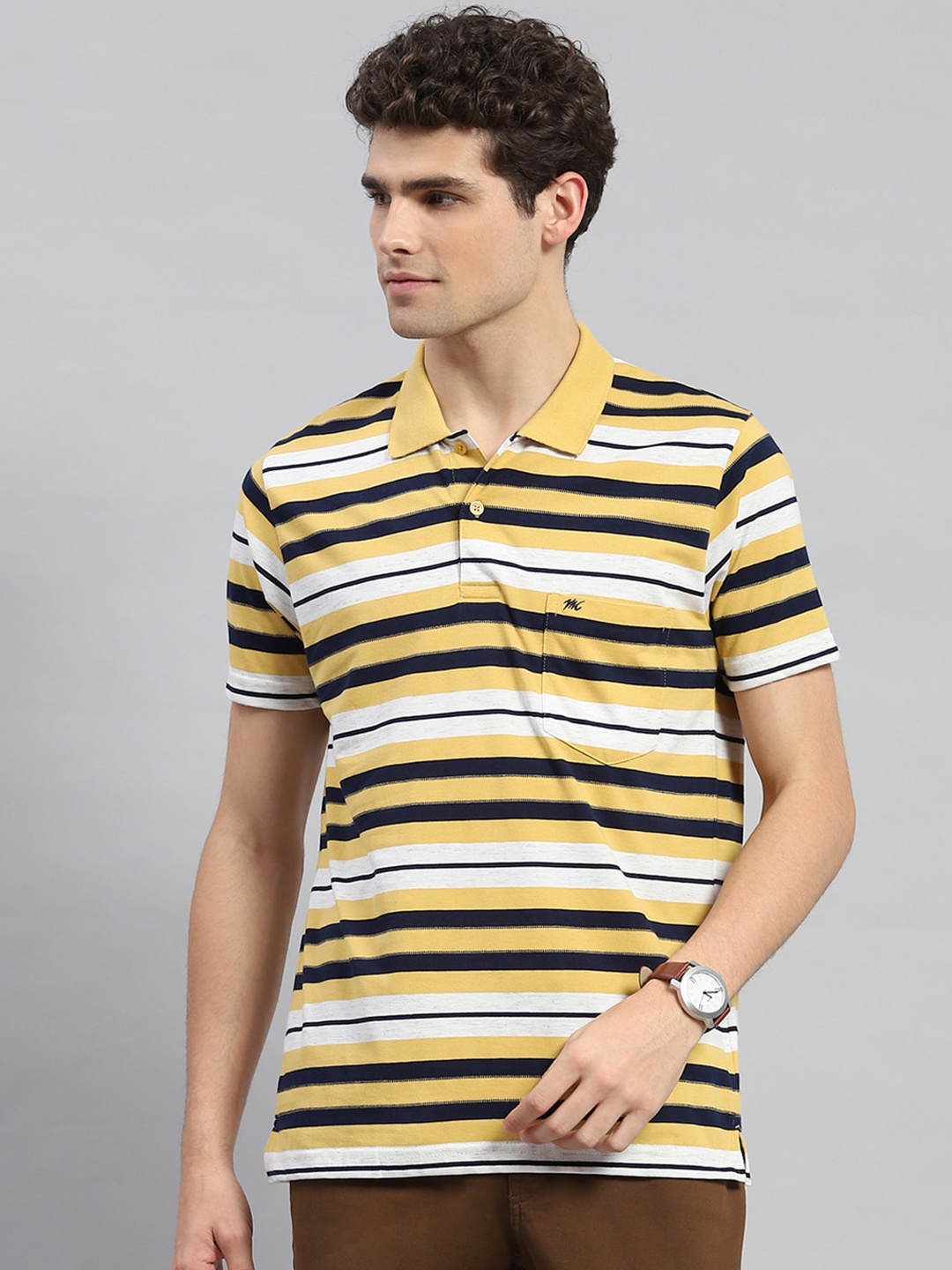 

Monte Carlo Striped Polo Collar T-shirt, Yellow