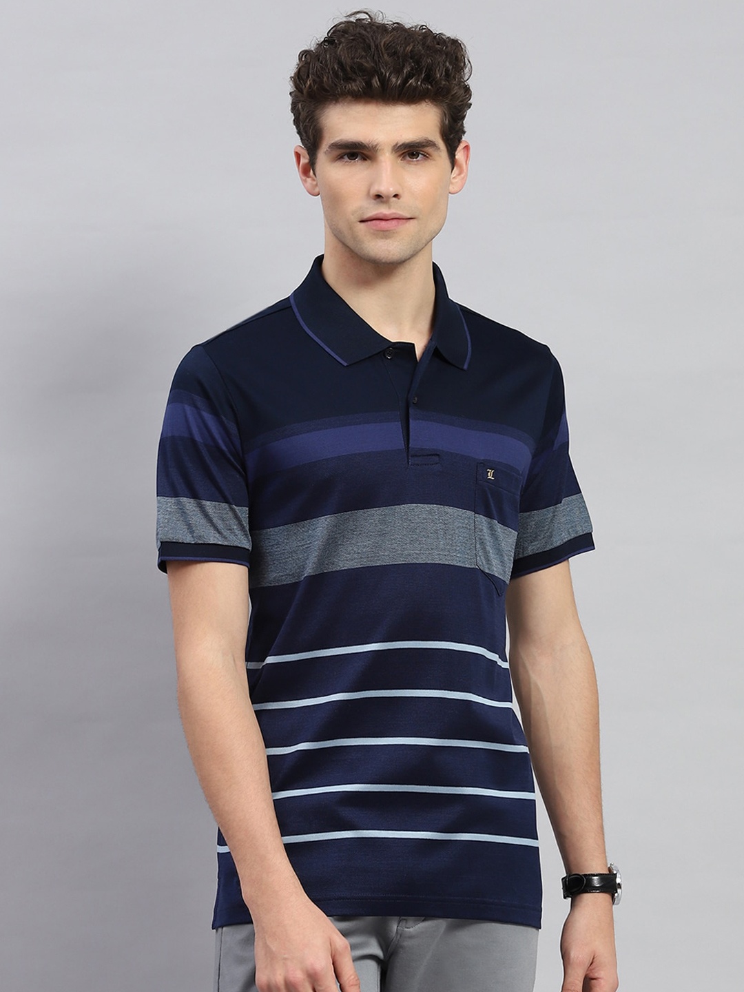 

Monte Carlo Striped Polo Collar Short Sleeves T-shirt, Navy blue