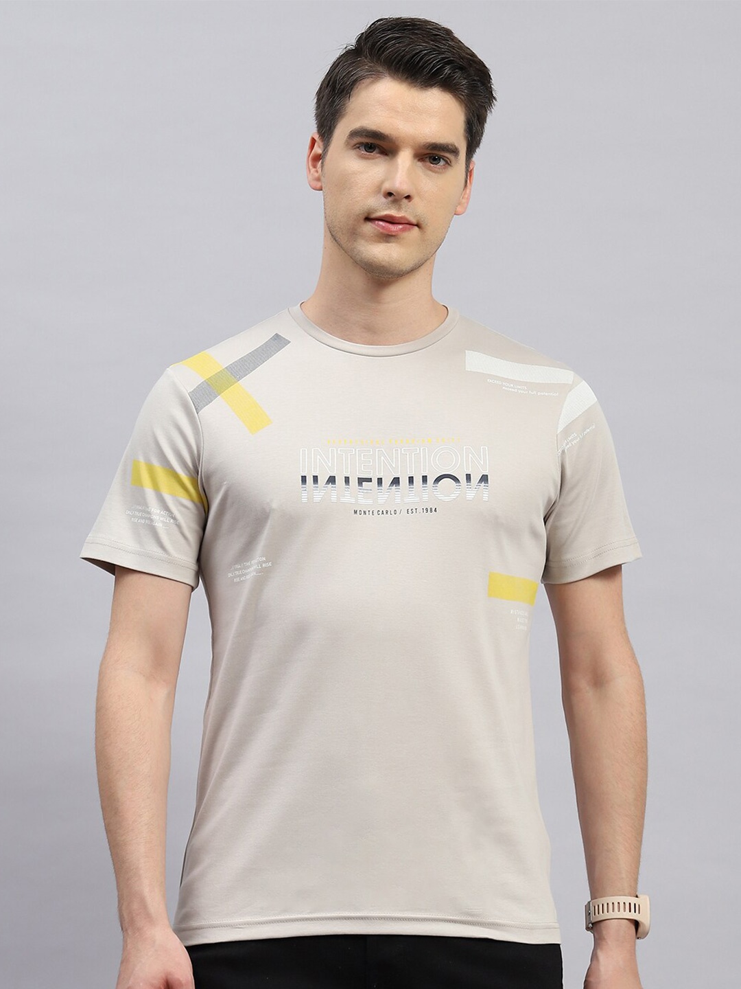 

Monte Carlo Typography Printed Short Sleeves Cotton Regular Fit T-shirt, Beige
