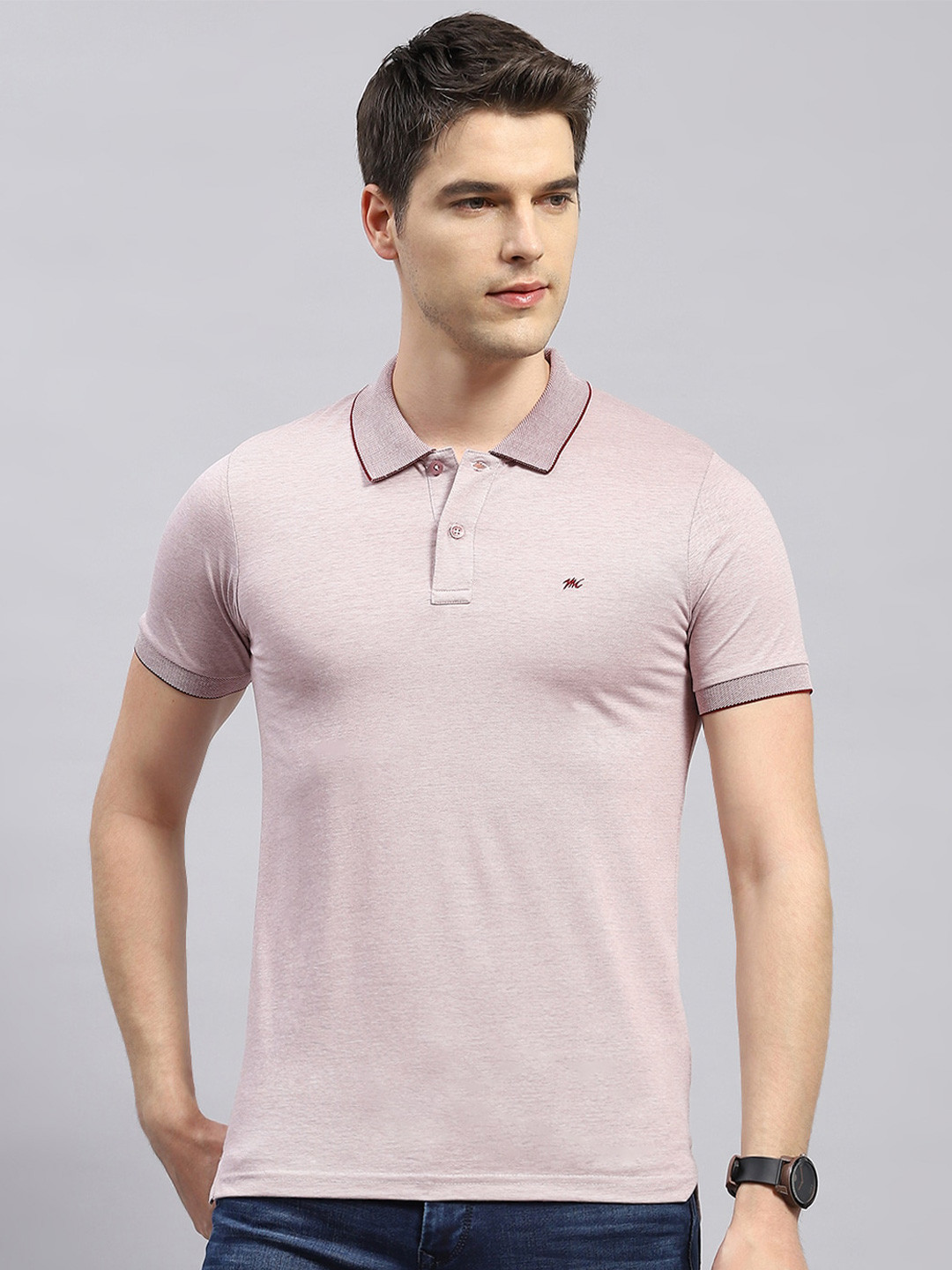 

Monte Carlo Polo Collar Short Sleeves Cotton Casual T-shirt, Pink